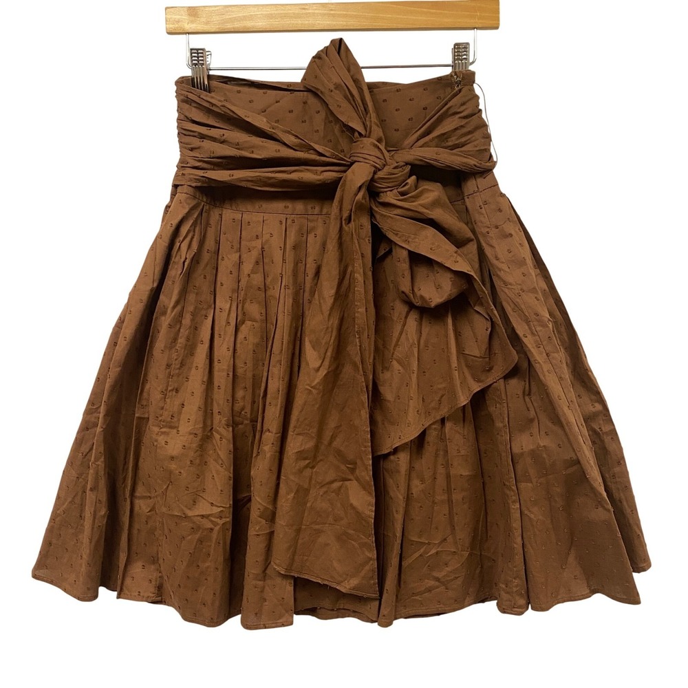 INC International Concepts Sz 4 Brown Wrap Bow Boho Retro Cocktail Skirt Preppy
